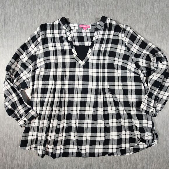 Woman Within Pleated V-Neck Blouse Plaid Blouse Size 1X 22/24 - Picture 1 of 10